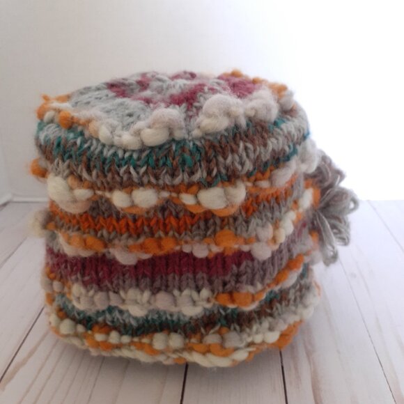 Chunky Knit Wool Beanie with Flower Gray Yellow - Picture 6 of 10